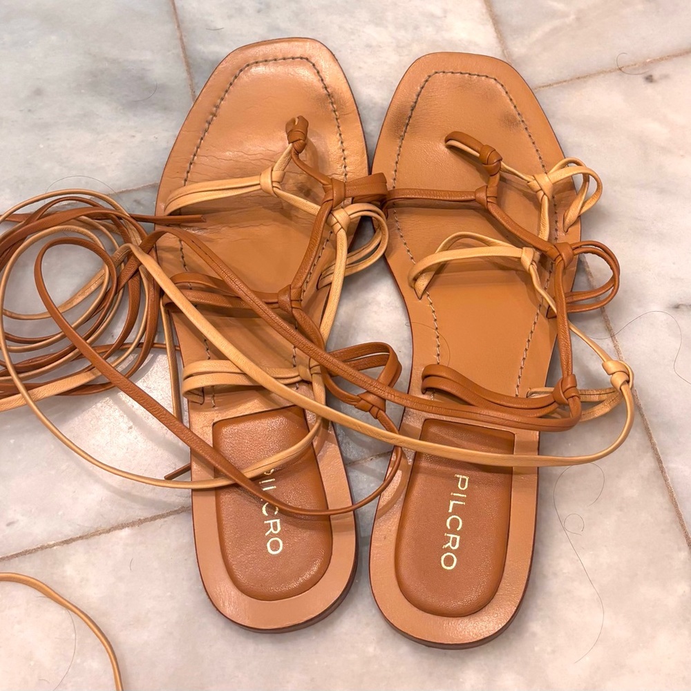 Anthropologie Pilcro Tan Strappy Grecian Sandals. Size 10 in exc condition